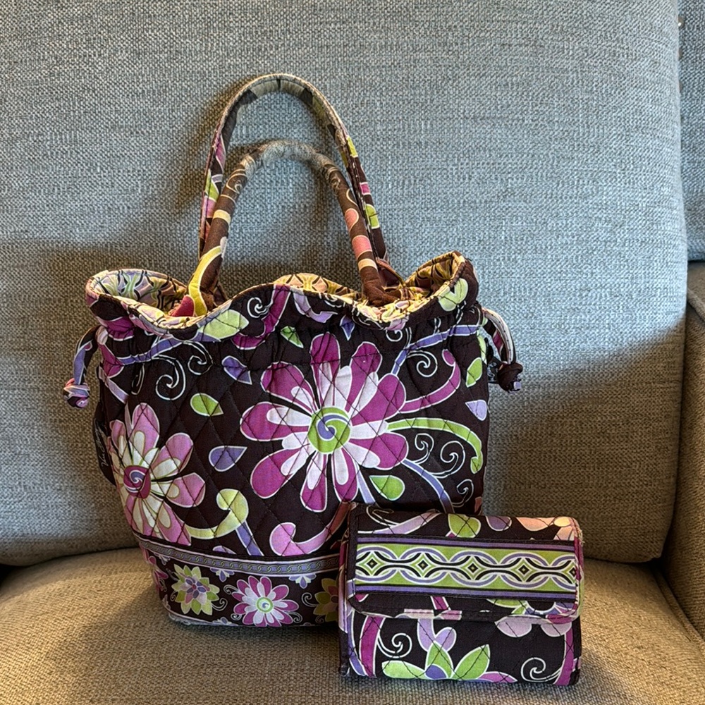Vera Bradley Floral Tote Bag - Brown, Pink, Green